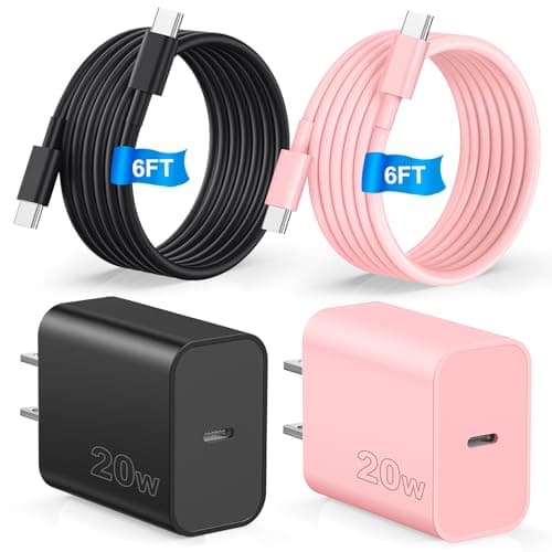 Compatible with iPhone 17 16 Charger Fast Charging,2 Pack USB C Charger Block,Type C Chagers with 6ft USB C Cable Compatible with iPhone 16/15/ Pro Max/Pro/Plus/Pad,Galay S25/S24/Plus/Ultra,Black/Pink - Image 1