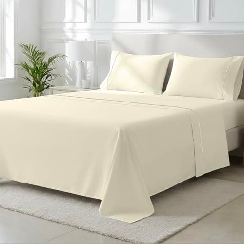 THREAD SPREAD 100% Egyptian Cotton King Size Sheets Set - 2000 Series Luxury King Bed Sheets (4 PC, Ivory), Silky Soft & Cooling Sateen Weave, 17 Inch Extra Deep Pocket Hotel Collection Sheet Set - Image 1