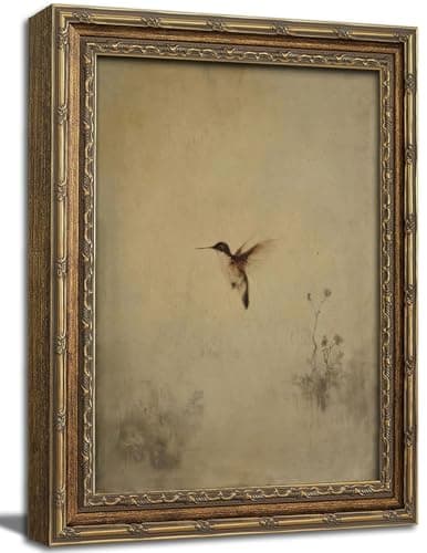 Gold Framed Wall Art, Vintage Antique Hummingbird Canvas Prints - Minimalist Rustic Nature Bird Pictures, Farmhouse Cottage Decor Gallery Artwork for Living Room, Bedroom 9x11 inch - Image 1