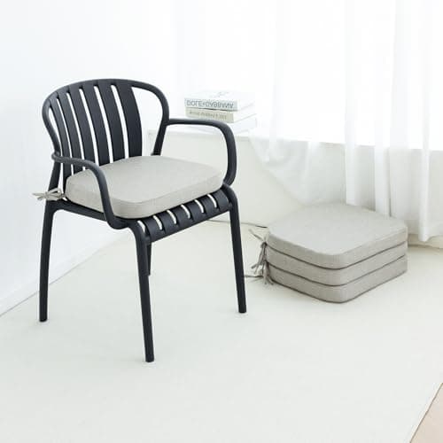 Helios&Hestia Indoor Dining Chair Cushions with Ties for Kitchen, Outdoor Seat Pads with Removable Cover, Non-Slip Bottom, Waterproof, High-Resilient Foam, 17" x 16" x 2", Set of 4, Beige - Image 1