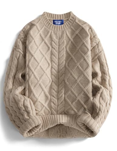 Aelfric Eden Women's Oversized Cable Knit Sweaters Crewneck Long Sleeve Chunky Pullover Sweaters 2025 Fall Outfits Apricot Small - Image 1
