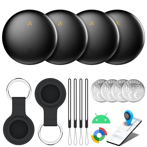 Bluetooth Tracker 4-Pack for Android & Samsung with Case, Smart Tag Item Finder for Keys Wallet Luggage, IP66 Waterproof, 365-Day Battery, Works with Google Find Hub (Black) - Image 1