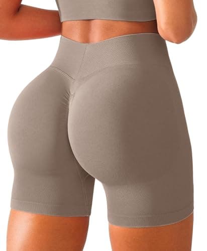BRXL Seamless Impact Compression Scrunch Butt Lifting Shorts for Women V Back 5" Inseam High Waist Workout Gym Yoga Brown - Image 1