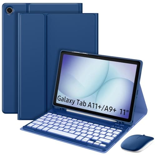 MoKo for Samsung Galaxy Tab A11 Plus/A9 Plus 11" Case with Keyboard & Mouse (2026/2023) - 7 Color Backlit Detachable Wireless Keyboard Cover with S Pen Holder for Galaxy Tablet A11+/A9+, Navy Blue - Image 1