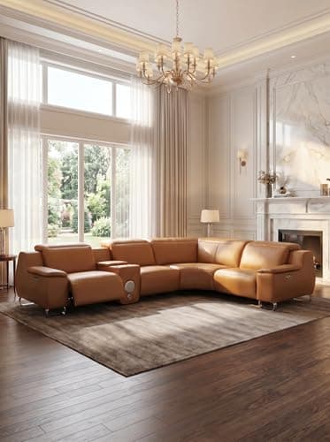 Power Reclining Sectional Sofa Set, Modular L shape Leather Couch Reclining for living room, Home Theater, with Storage Console, Bluetooth Audio, USB & Wireless Charging, Living Room Furniture Set - Image 1