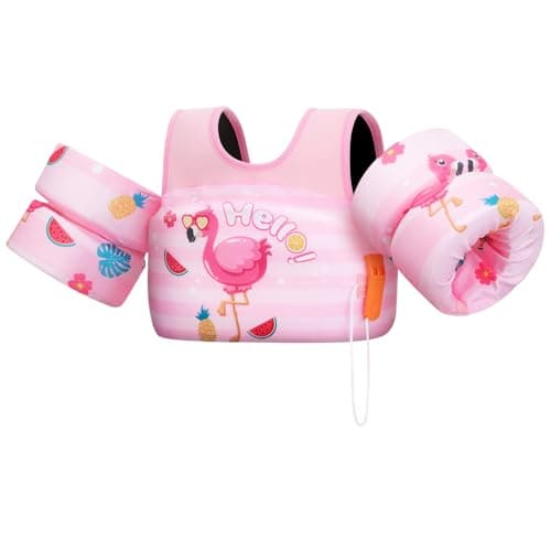 HeySplash Swim Vest for Kids, Toddler Pool Floaties Fit 33-66 Lbs, Children Swimming Vest with Adjustable Strap, Swim Jacket Water Wing Arm Float, Puddle Beach Boat Jumper Boy Girl, Pink Flamingo - Image 1