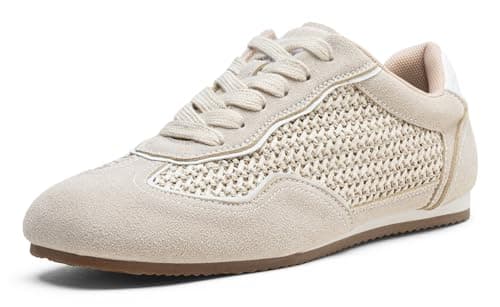 Vepose Women's Beige Retro GAT Sneakers Suede Raffia Trainers, Removable Flap Square Toe, Memory Foam Non Slip, Casual Everyday Walking Tennis Shoes Travel Size 9.5,(CJY8203 Beige 09.5) - Image 1