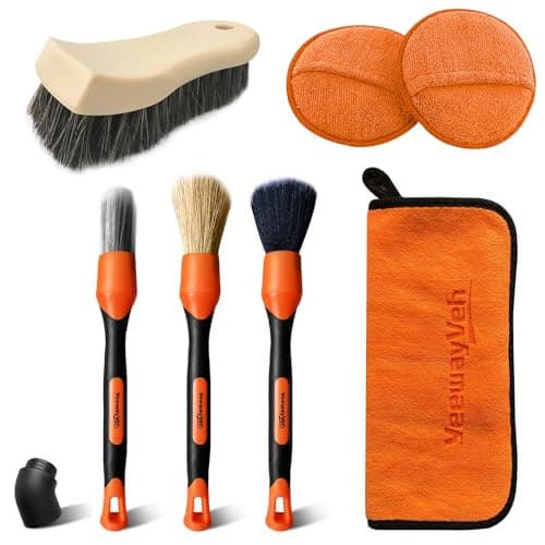 YeewayVeh 7PCS Car Interior Detailing Kit, Horse Hair Car Leather Brush, Applicator Pads and Microfiber Cloth for Car Interior & Seats Leather, Interior Car Cleaning Kit, Orange - Image 1