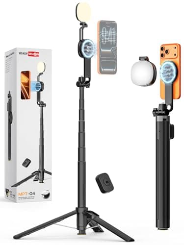 USKEYVISION Magnetic Tripod for iPhone & Android with Light,69” Extendable Selfie Stick for Magsafe,Auto-Open Phone Stand w/Magnetic Selfie Light,Remote,Vlogging Kit for Video Recording(MPT-04) - Image 1
