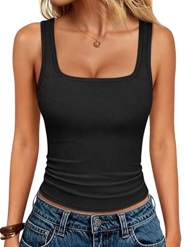 ANRABESS Tank Top for Women 2026 Summer Square Neck Workout Cropped Ribbed Tight Knit Basic Tees Shirts Sleeveless Clothes Black Medium - Image 1