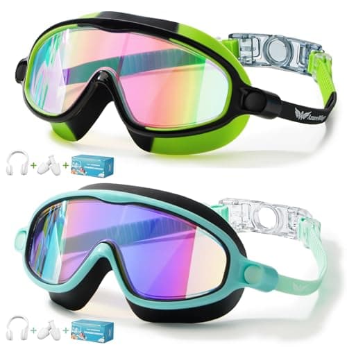 AzureWings 2 Pack Swim Goggles for Kids, No Leak Anti-Fog Anti-UV Swimming Goggles for Boys Girls Children 4-14 (Camouflage-Dazzling Blue) - Image 1