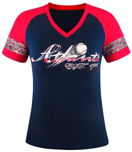 Simapak Womens Baseball Cage Fans Athletic City Raglan T-Shirts - ATL Navy & Red (Size:M) - Image 1