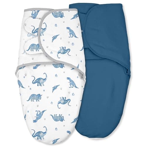 CIVARUA KIDS Baby Swaddles for Newborn Organic Cotton,Soft & Snug Newborn Velcro Swaddle 3-6 Months Sleep Sack Helps Calm Startle Reflex, 2-Pack Wrap Nursery Swaddling Blankets Blue Dinosaur - Image 1