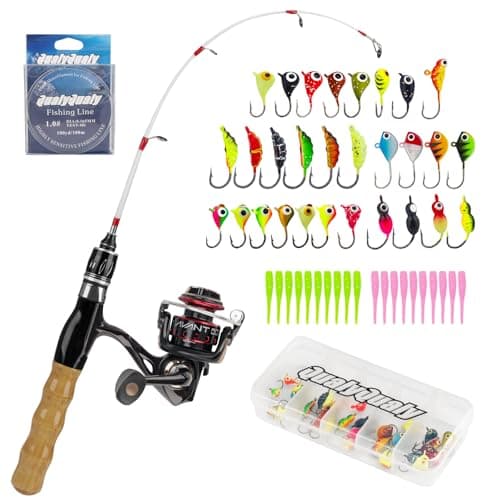 QualyQualy Ice Fishing Rod and Reel Combo, 24'' Ice Fishing Rod Set with Inline Reels 49 Pcs Lures Jig Heads and Fishing Line Ice Fishing Gear Ice Fishing Jig Line - Image 1