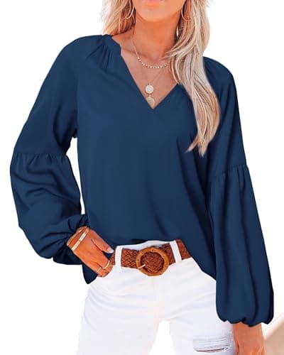 BTFBM Blouses for Women Dressy Casual Floral Summer Boho Tops V Neck Lightweight Long Sleeve Shirts Spring Clothes 2026(Blue, X-Large) - Image 1