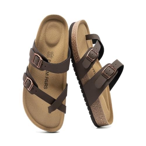 DREAM PAIRS Women's Comfortable Cork Sandals Suede Leather Insole Slides Arch Support Walking Sandals,Size 7,Brown,SDSS26005W - Image 1