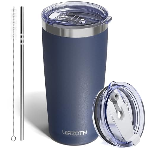UIRZOTN Travel Coffee Tumbler 20oz, Leakproof Travel Coffee Mug with Dual Lids and Straw, Stainless Steel Double Wall Vacuum Insulated Tumbler for Hot/Iced Drinks (Navy Blue, Textured Matte) - Image 1