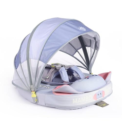 Mambobaby Float Non-Inflatable Baby Float with Canopy, Five-Point Safety System, 3D Canopy(Detachable) UPF 50+, Baby Pool Floats for 3-24 Months, Dual-Mode Toddler Swim Floaties