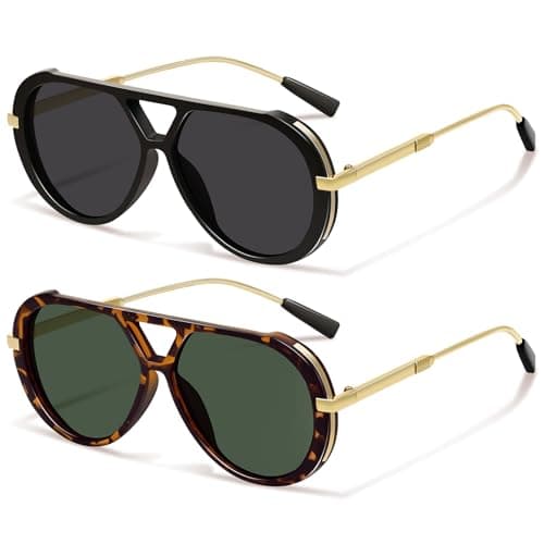 YMRFW Retro Gold Aviator Sunglasses for Women Men Large Frame 70s Trendy Vintage Style UV Protection Sun Glasses - Image 1