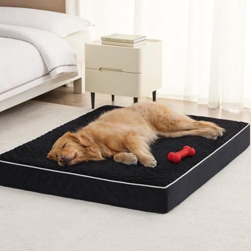 LEXTRO XXL Waterproof Orthopedic Dog Bed for Crate Mat, 44x32 Extra Large Dog Bed Washable with Removable Washable Cover, Comfortable Dogs Pad for Large Size Dogs, Black - Image 1