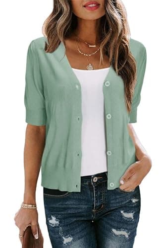 Arach&Cloz Womens Cardigans Spring Summer Cropped Lightweight Short Sleeve Sweater Bolero Shrugs Tops Casual Dressy Trendy Plus Size Valentines Kimono Cozy Clouds Green