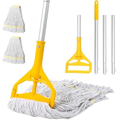 Commercial Mop Heavy Duty Industrial Mop- 3 Extra Large Cotton Looped Heads, 61" Aluminum Handle Mops for Concrete/Tile/Garage Floors-Home, Kitchen - Image 1