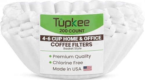 Tupkee Coffee Filters 4-6 Cups - 200 Count, Junior Basket Style, White Paper, Chlorine Free 5 Cup Coffee Filter, Made in the USA - Image 1