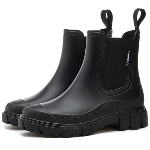 WOWSTICK Women’s Ankle Rain Boots Waterproof Lightweight Slip Resistant Fashion Garden Booties, 312 Black 38 - Image 1