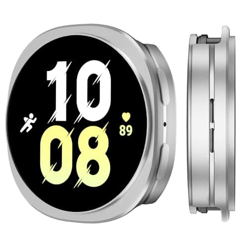 SDOCEBF 3 in 1 Rugged Metal Case for Samsung Galaxy Watch 8 44mm with Screen Protector, Lightweight Aluminum Bumper with Back Cover, Overall Protection Cover for Galaxy Watch 8, Silver - Image 1