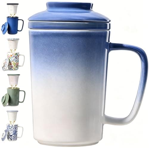Foinly 16 oz Ceramic Tea Mug with Infuser and Lid,Porcelain Tea Cup with Ceramic Filter for Loose Leaf Tea,Microwave &Dishwasher Safe,Metal-Free,Lead-Free,Perfect for Tea,Coffee (Light Blue) - Image 1