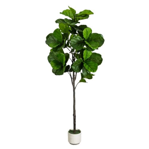 LuceAlberi Artificial Fiddle Leaf Fig Tree - 6FT Tall Fake Tree with White Planter, Large Faux Ficus Lyrata Tree Floor Plants, Artificial Plant Indoor Home Decor Office Living Room Housewarming Gift - Image 1