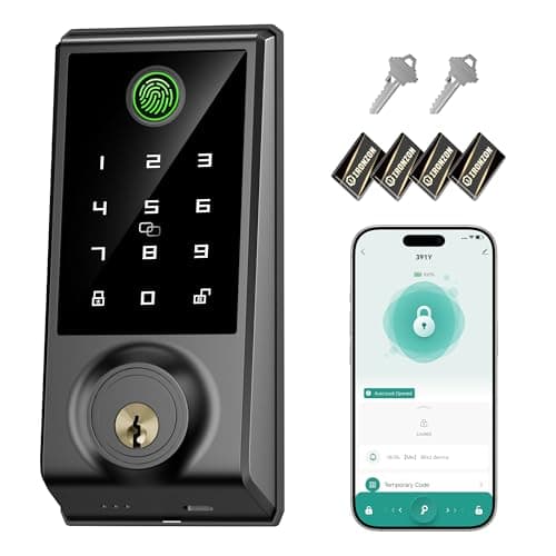 IRONZON Smart Door Lock, 5-in-1 Keypad Deadbolt for Front Door, Keyless Entry Door Lock with App Control, Auto-Lock, Anti-Peeping Password, 4 IC Cards, 15-Min Installation, Black - Image 1