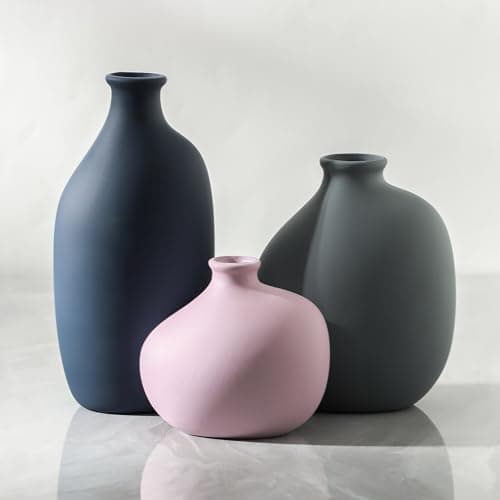 Ceramic Vase Set of 3,Decorative Vases Home Decor, Small Modern Boho Rustic Farmhouse Pottery Vases for Pampas Grass Dried Fresh Flowers,Bedroom,Living Room,Bookshelf, Mantel,Centerpiece Table Decor - Image 1