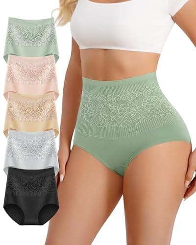 YDQ Women's Cotton Underwear High Waisted Ladies Panties Postpartum 5 Pack Tummy Control Moisture Wicking Breathable Post Partum C Section, Multicolor L - Image 1