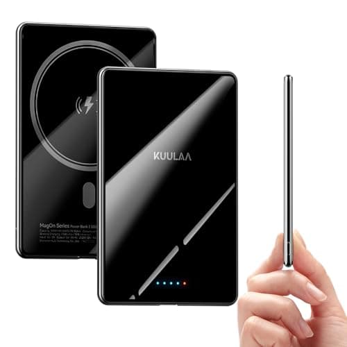 Kuulaa Magsafe Battery Pack 5000mAh, 0.27 in Ultra Slim Magsafe Portable Charger Slim Magnetic Apple Portable Charger 20W Power Delivery Power Bank for iPhone 17/16/15/14/13/12 Series,Black (Black-2)