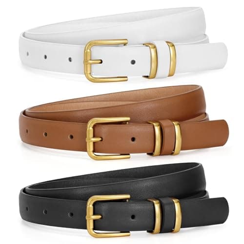JASGOOD 3 Pack Womens White Leather Belts for Jeans Pants Ladies Waist Belt Fashion White and Gold Belt with Gold Buckle - Image 1