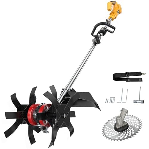 Cordless 2-in-1 Tiller Cultivator & Weed Wacker Compatible with Dewalt 20V Battery (Tool Only), Ecarke Brushless Electric Garden Tiller Weed Eater, 9" Tilling Width 9.4" Depth for Soil Cultivation