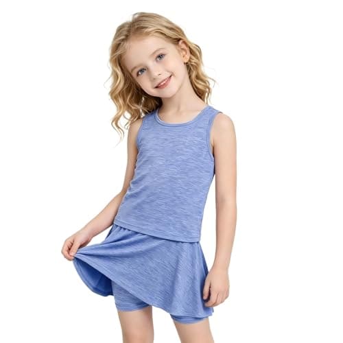 SOFIPURE Girls 2 Piece Sun Protection Tank Top and Skort Set Quick Dry Moisture Wicking Athletic Active Wear for Summer Outdoor Sports Beach Blue 7Y-8Y - Image 1
