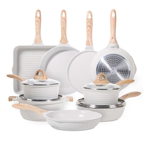 JEETEE 23pcs Pots and Pans Set Non Stick, White Cookware Sets for Kitchen, w/Frying Pans, Saucepans, Sauté & Griddle & Crepe Pan, Induction Cooking Pots (PFOA/PFAS Free) - Image 1