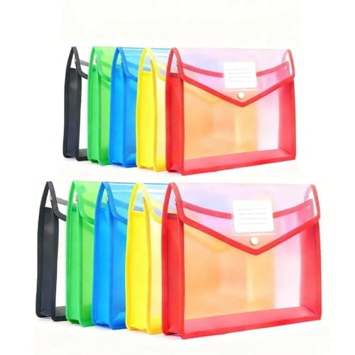 10 Pack Plastic Expanding File Folder, Waterproof Transparent Envelopes Folders with Label Pocket & Snap Closure, No Dividers, Large Capacity, 5 Assorted Colors, Fit Letter - A4 & B4 Size - Image 1