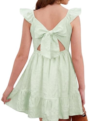 Stelle Girls Flutter Sleeve Tie Back Dress, Pastel Green, 12-13 Years - Image 1