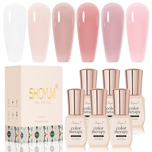 SHOYUM Milky White Jelly Nude Gel Nail Polish Set, 6 Transparent Colors Sheer Pink Gel Nail Kit for Salon and Nail Art DIY at Home - Image 1