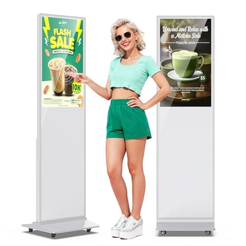 JIYANG 32 Inch Indoor Touchscreen Digital Signage Floor Standing Digital Interactive Kiosks LCD Totem Monitor with WiFi/USB Input Auto Media Player Android System,Free Customization Logo(White) - Image 1