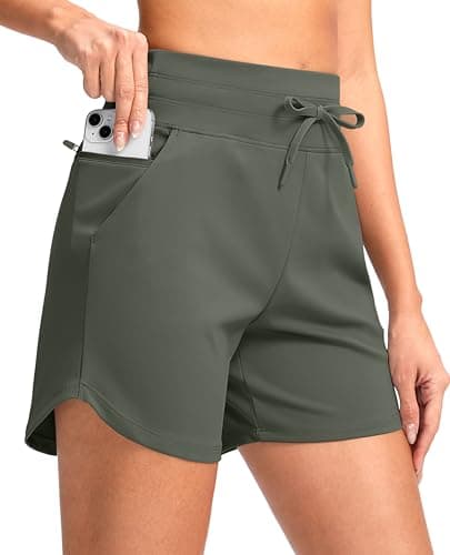 G Gradual Women's 5" Athletic Running Shorts with Zip Pockets Stretchy Quick Dry High Waisted for Workout Gym Hiking (Grey Sage, 3XL) - Image 1