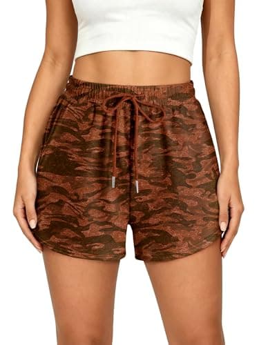 KISSMODA Rust Brown Camo Womens Casual Jogger Short Bottoms Elastic Drawstring Pockets Tailgating Lake Day Trip Outdoor Athleisure Relaxed Sweat Shorts CamoRed XS - Image 1