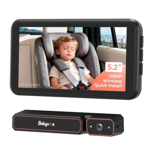 Babyvue BV6 Wireless Baby Car Camera Fast Setup, HD1080P No Wiring Car Baby Monitor with Auto IR Night Vision, 5.2" Display Backseat Camera 3X Zoom for Kids - Image 1
