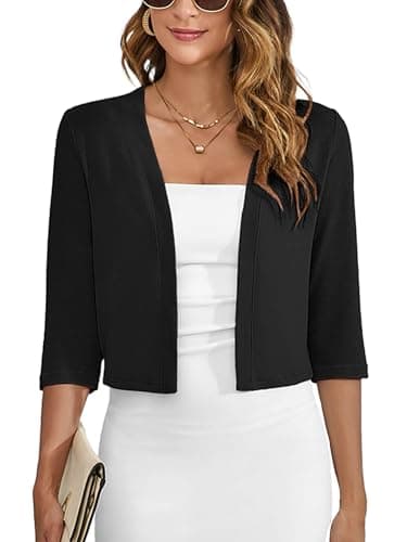 Heymoments Cardigan for Women 3/4 Sleeve Shrug for Dress, Black, Medium - Image 1
