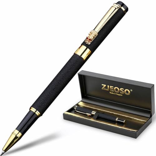 ZJEOSO Luxury Rollerball Pen | Fancy Writing Pen with Black Lacquer & Real Gold Plating | Executive Office Pen, Premium Gift Set for Men & Women | Nice Pens for Writing & Professional Use (Black) - Image 1
