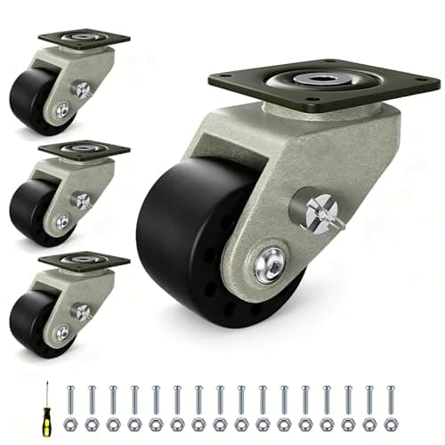 2 Inch Heavy Duty Caster Wheels Set of 4, 4000 LBS Capacity Low Profile Top Plate Swivel Casters, Nylon Machine Wheels for Workbench, Equipment, Hammered Gray - Image 1