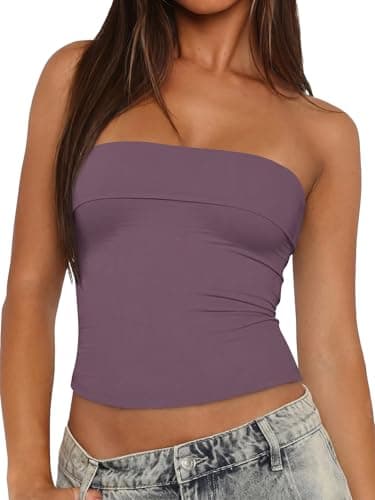 Tankaneo Womens Strapless Tube Tops Cropped Y2K Going Out Fitted Tank Tops Summer Trendy Layered Bandeau Shirts - Image 1